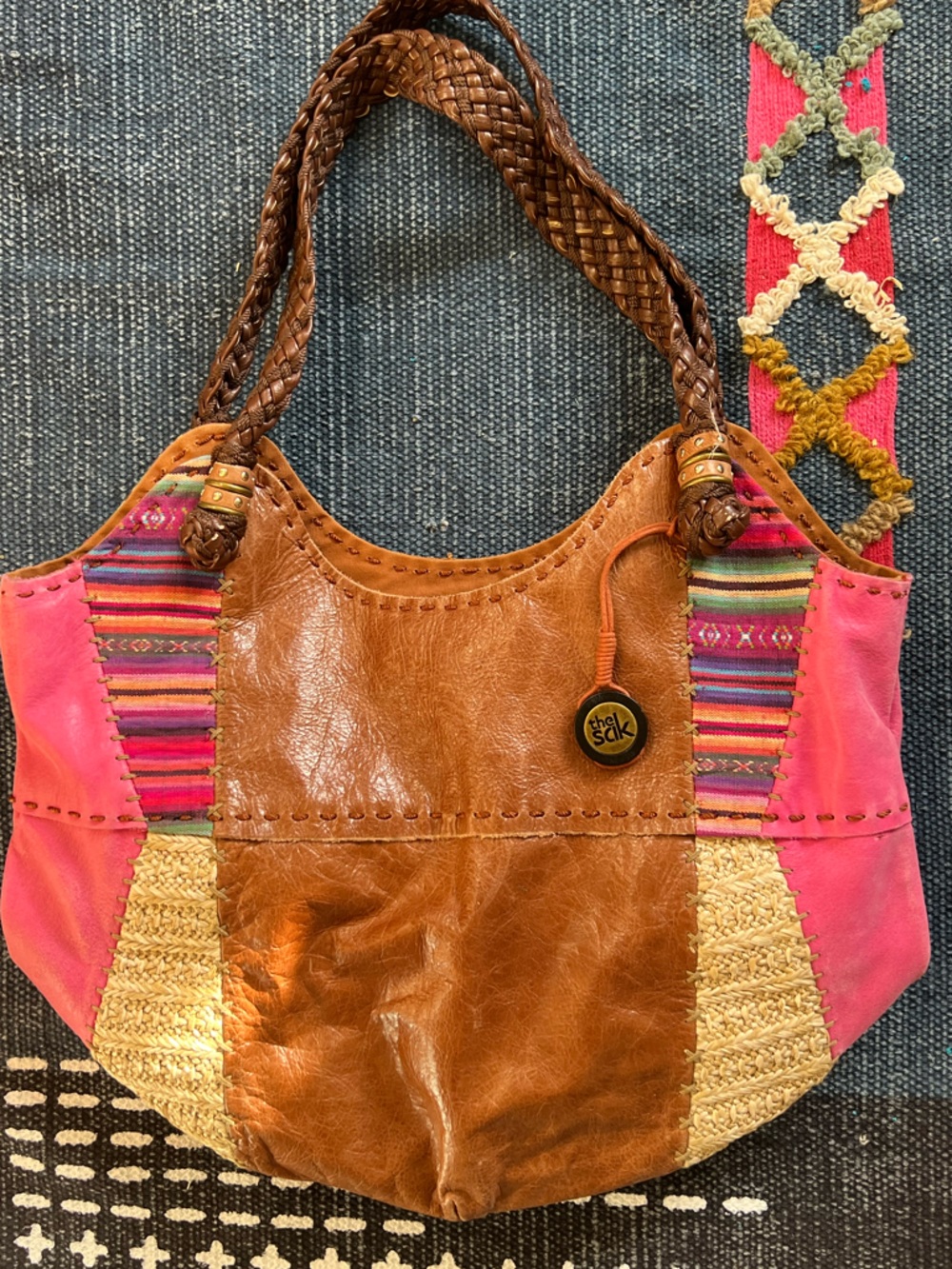 The Sak Boho Patchwork Leather Straw Tote ✨🌵🤎